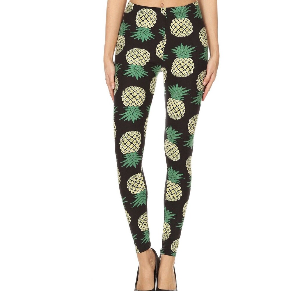 Pineapple With Black And Yellow & Green. Buttery Soft Leggings - One Size 2-12